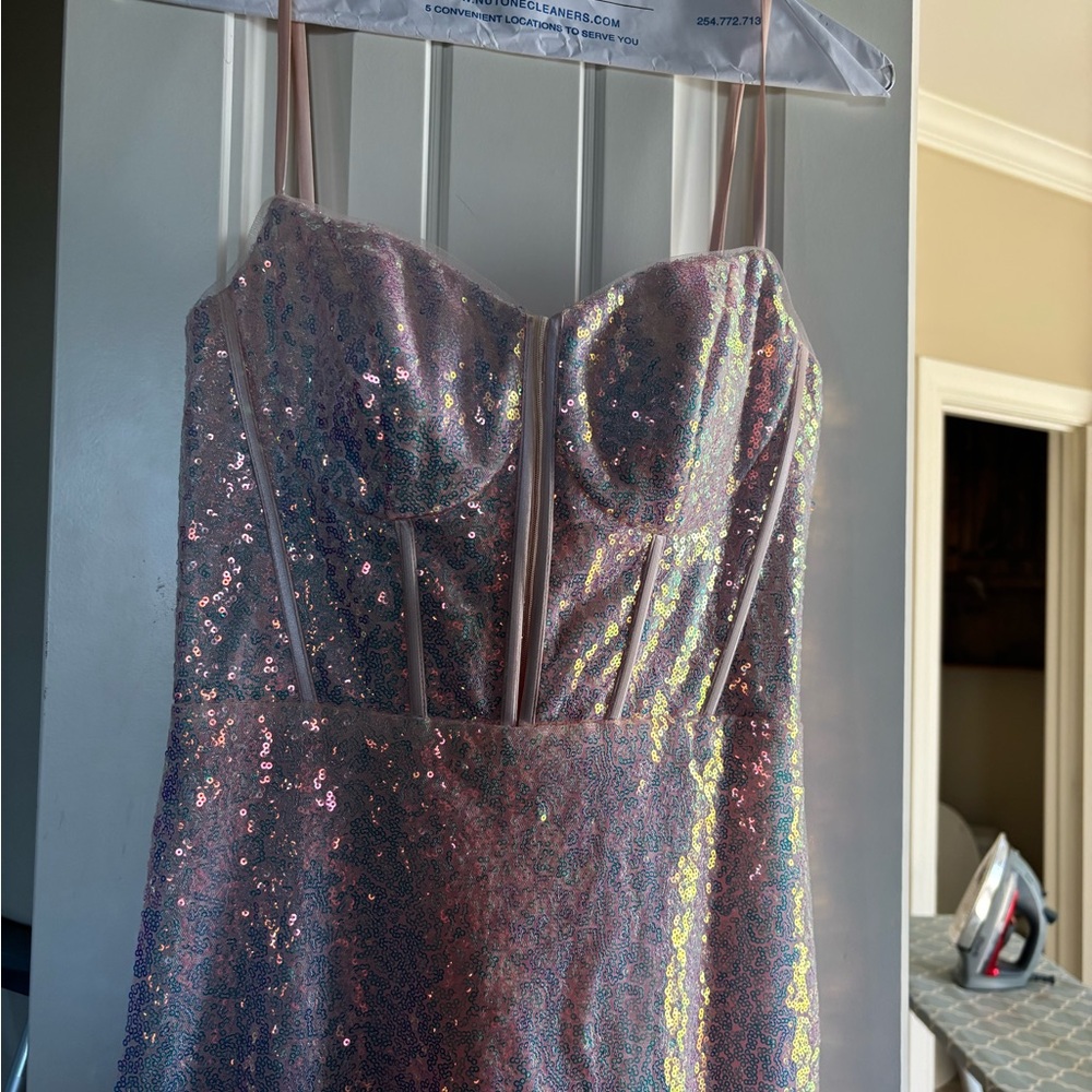 Sherri Hill Pink Glitter Prom Dress - Picture 3 of 5